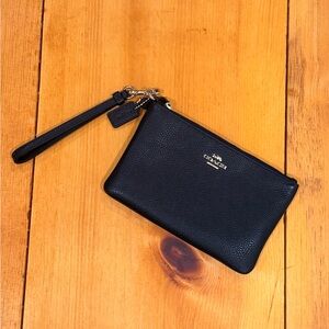Coach Black Leather Wristlet with Gold Zipper